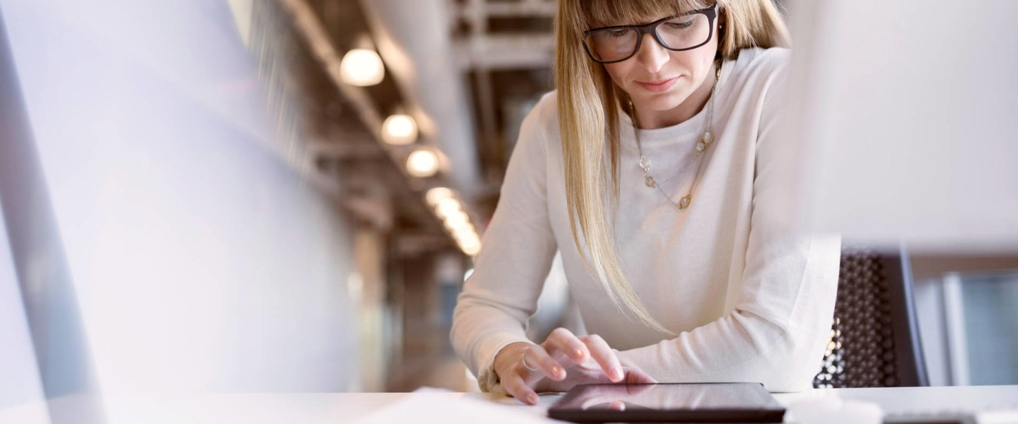 A woman using a tablet